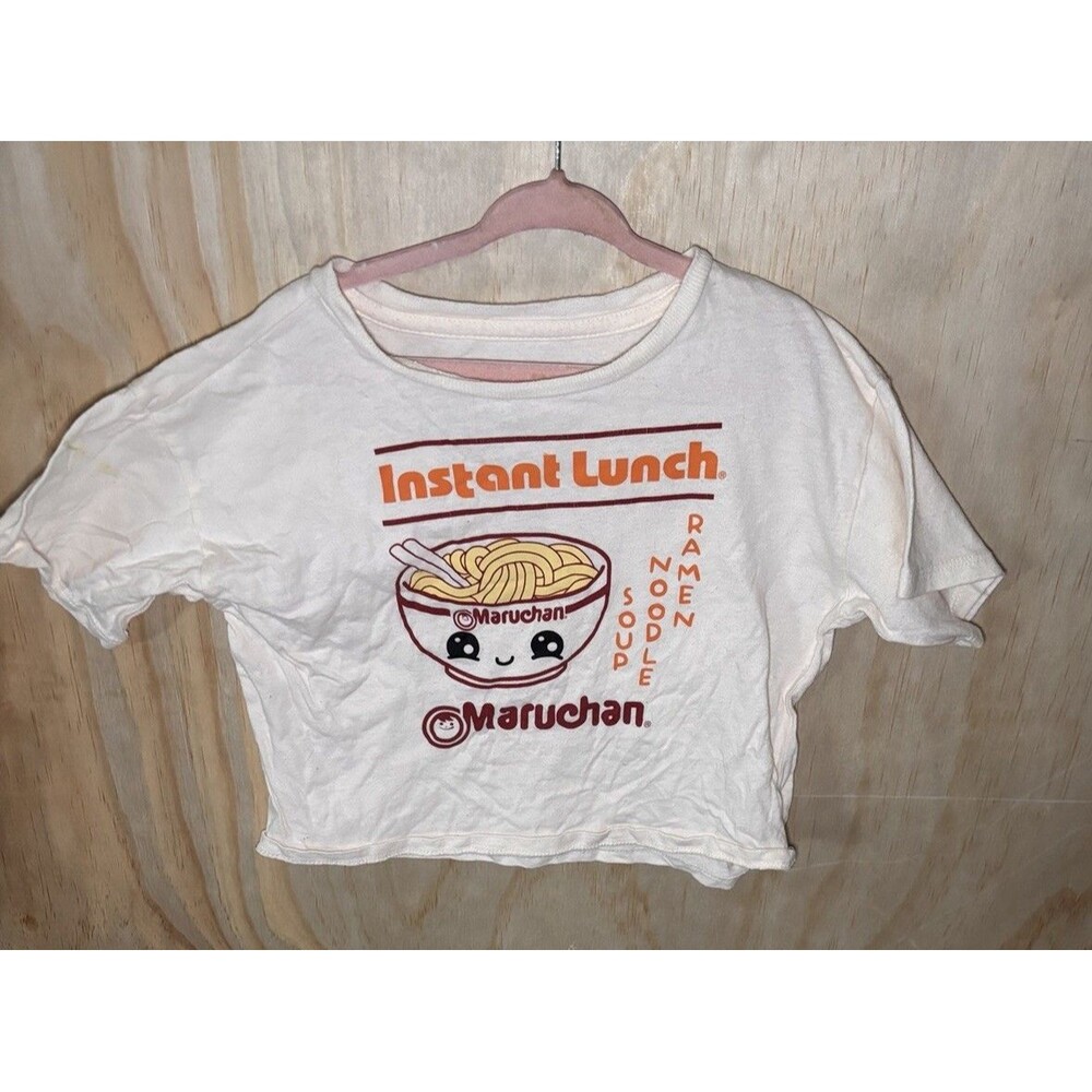 Maruchan Instant Lunch Ramen Graphic T-Shirt Girls Size Small 6/7 Cream Kawaii